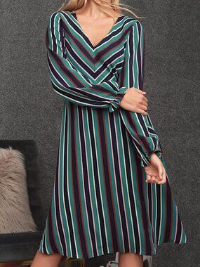 Lulus Eileen Navy Blue Multi Striped Long Sleeve Midi Dress - Size X-Small